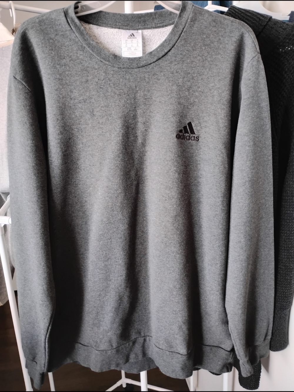 adidas Men Charcoal Gray Crewneck Sweatshirt Long Sleeve with Black Chest Logo